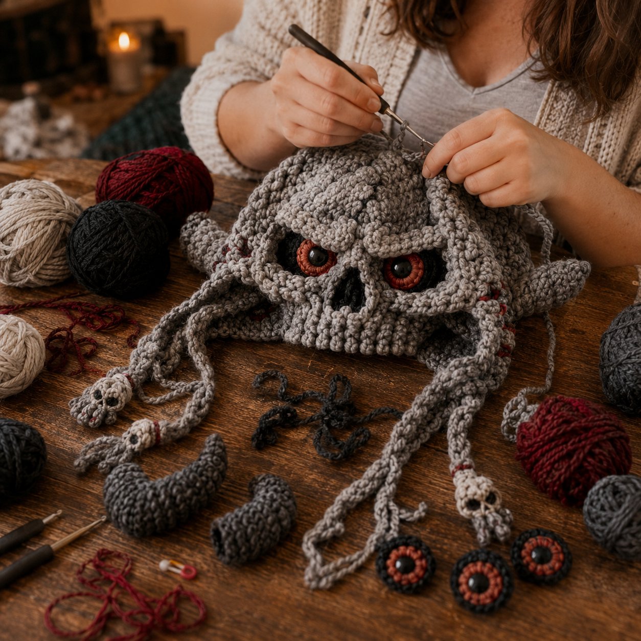? LAST DAY 49% OFF – ? Halloween Monster Hood DIY Crochet Kit | Premium Soft Yarn Materials with Step-by-Step Guide DIY Handmade Wearable Character Hood ??✨