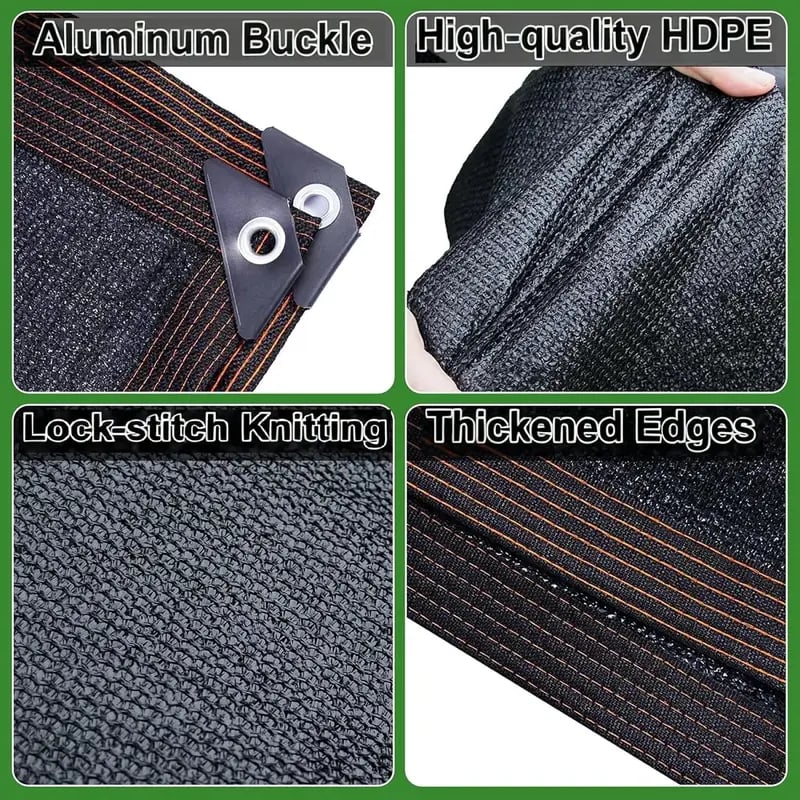 💥90% Blackout Cloth (Black) - 10 x 13ft UV-Resistant Shade Net with Reinforced Rivets,