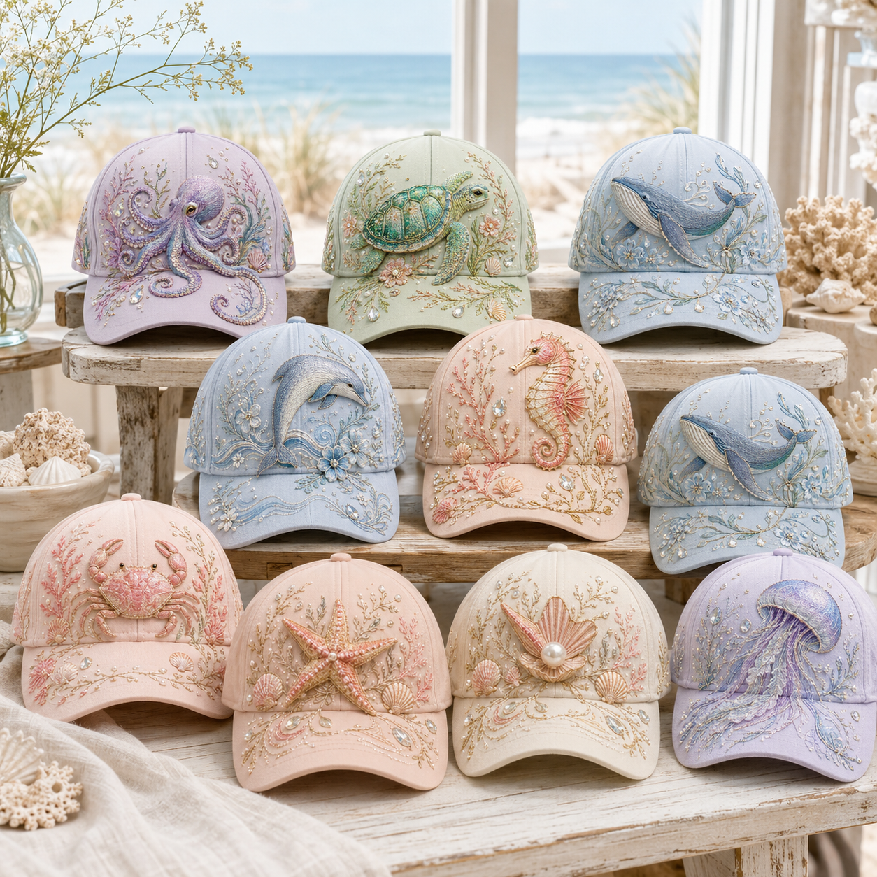 ✨The Perfect Ocean Lover Gift – 🌊 3D Ocean Creatures Embroidery Cap