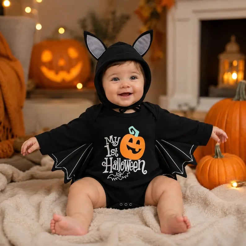 🎃🦇 Baby’s First Halloween Bat Romper – An Adorable Outfit for Little Spooky Memories