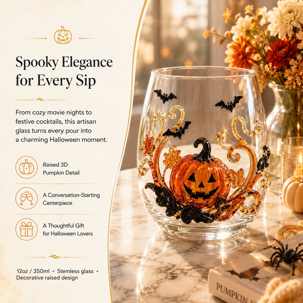🎃 👻🍹 3D Halloween Glass Collection – Pumpkin, Ghost & Bat Designs for the Ultimate Fall Drinkware