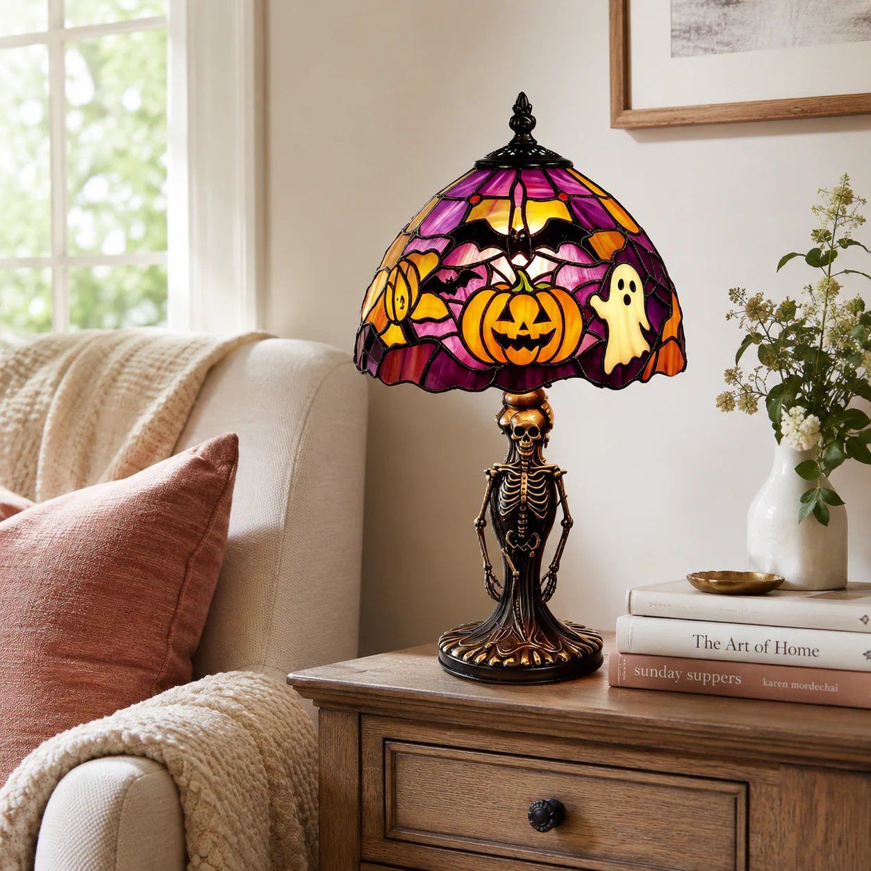 ✨Tiffany Lamp🎃👻Retro Halloween Painted Glass Table Lamp