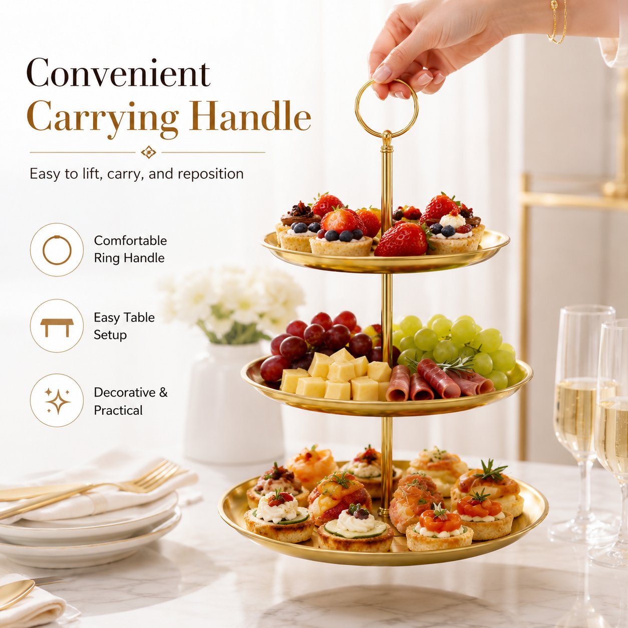 💛 Elegant 3-Tier Gold Dessert Stand – Turn Every Celebration Into Something Special
