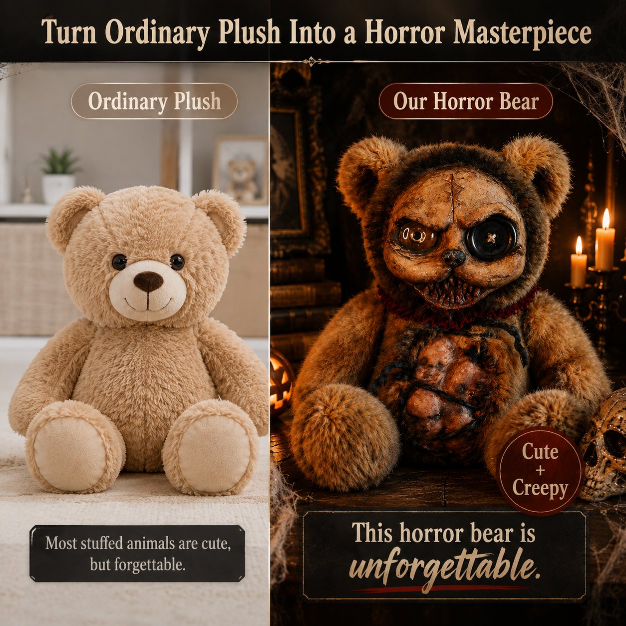 🧸🩸 Custom Horror Bear Plush – Creepy Cute Scary Teddy Bear Collectible