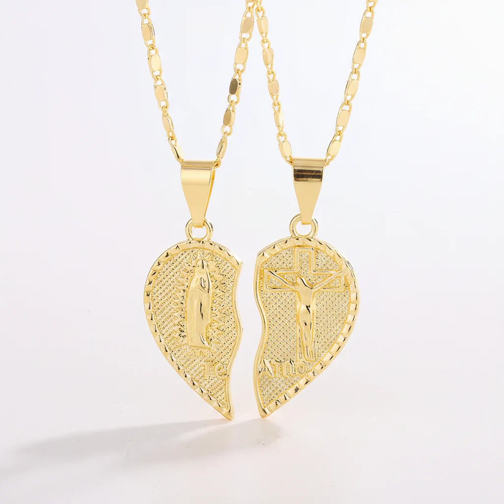 ✝️❤️Virgin Mary Layered Heart Combination Prayer Couple Necklace