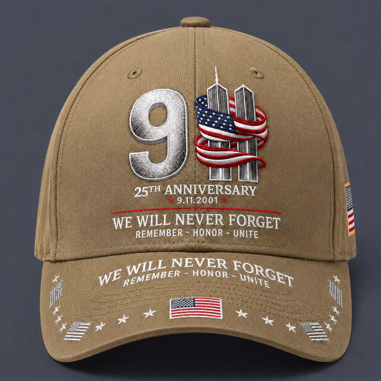 9/11 25th Anniversary We Will Never Forget Embroidered Memorial Baseball Cap – Unisex Patriotic Memorial Hat🧢 100% Cotton