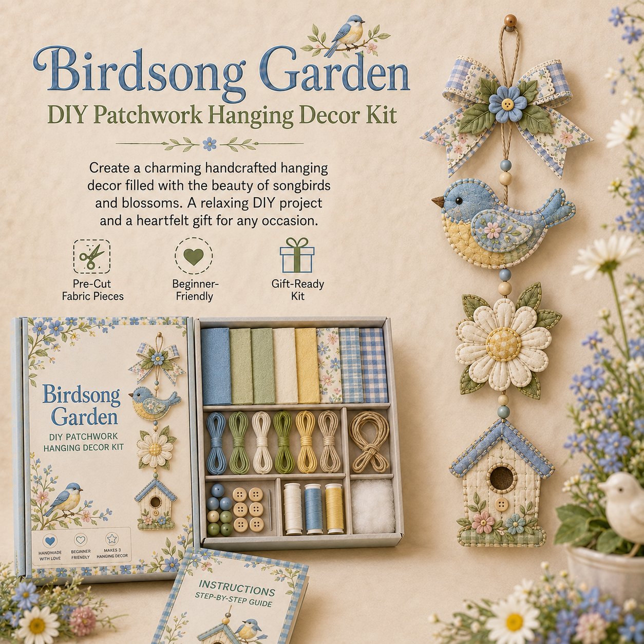 🔥Last Day 49% OFF - ✨🧵 DIY Patchwork Hanging Decor Kit | A Heartfelt Handmade Decoration Full of Love & Memories