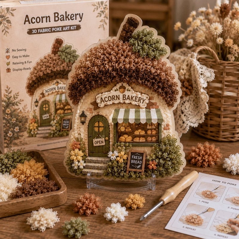 🍄Whimsical Village 3D Fabric Poke Art Kit