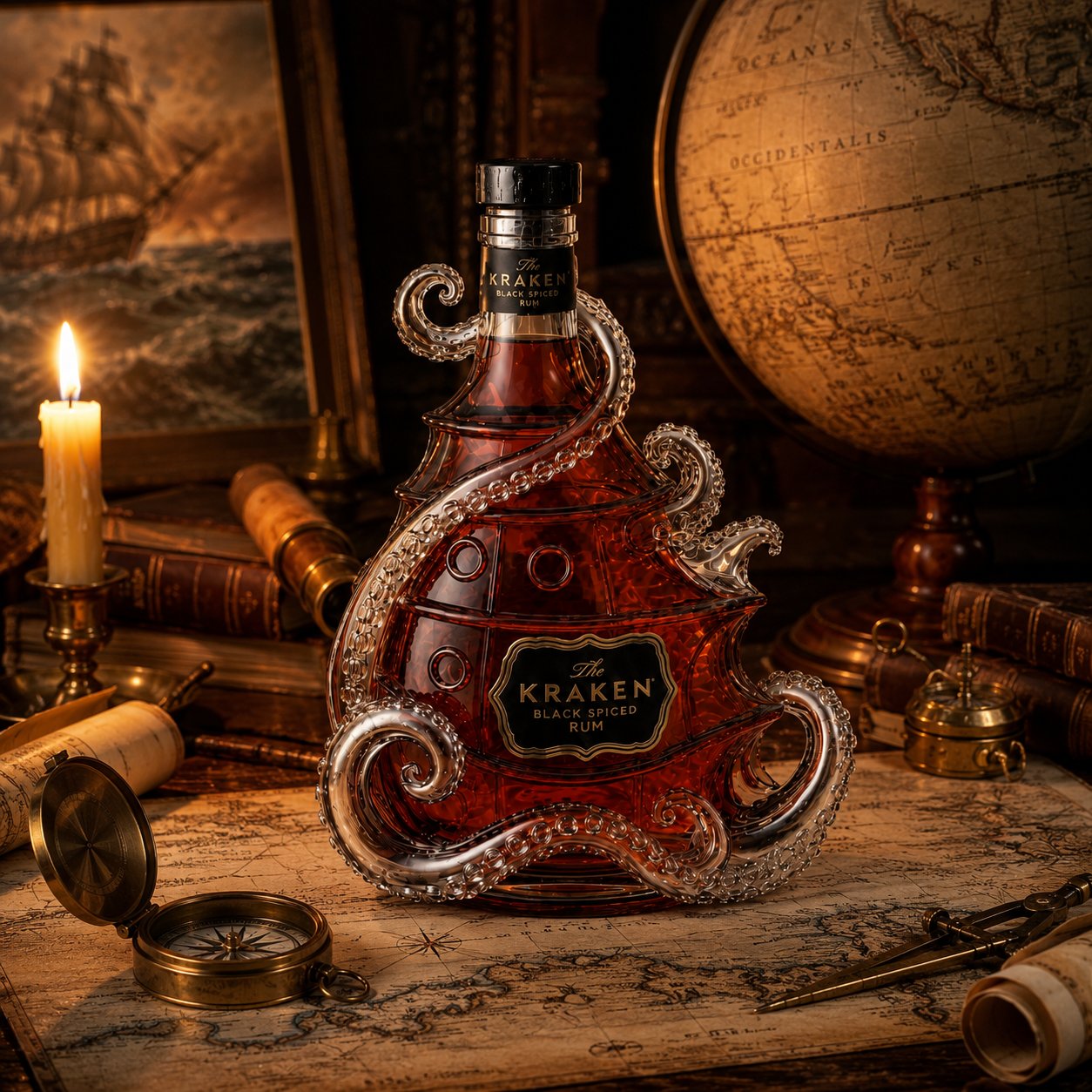 The Kraken Black Spiced Rum Limited Edition Octopus Limited Edition Whiskey Bottle