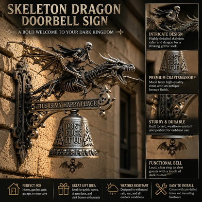 🐉 Skull Dragon Rider Bell – “This Is My Happy Place” Wall Bell