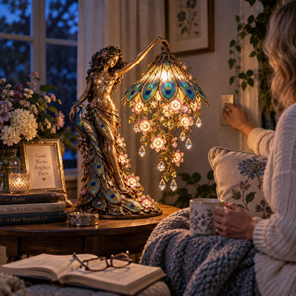 🦚 Peacock Goddess Stained Table Lamp