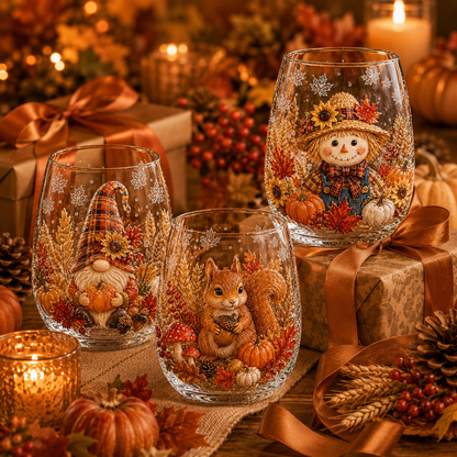 🍂✨Autumn Harvest 3D Glass Cup Gift Set – 6 Festive Designs