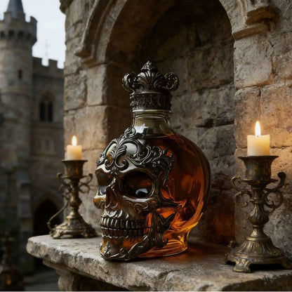 💀 Vintage Gothic Skull Whiskey Decanter 🎁| Ornate Baroque Liquor Bottle