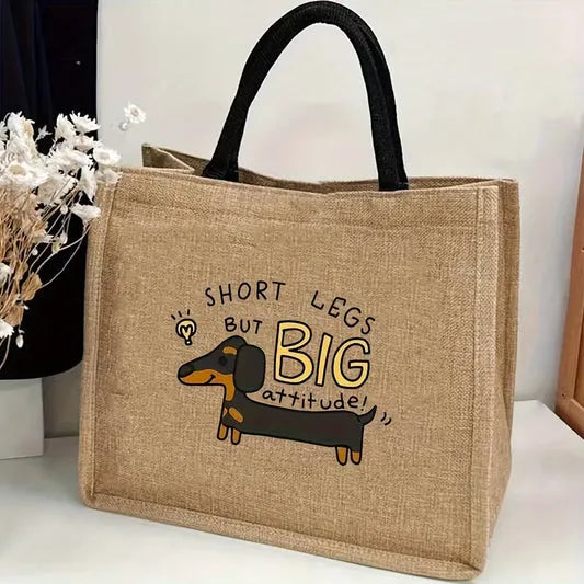 🐶 Peeking Dog Jute Tote Bag | Cute Reusable Shopping Bag for Dog Lovers & Dog Moms 🐾