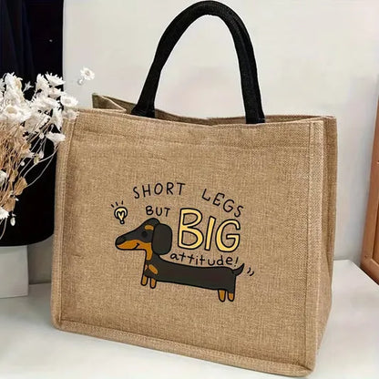 🐶 Peeking Dog Jute Tote Bag | Cute Reusable Shopping Bag for Dog Lovers & Dog Moms 🐾