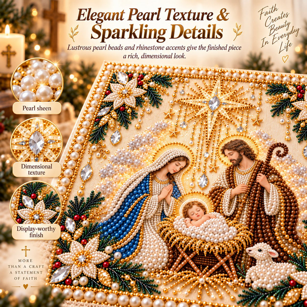 Beginner-Friendly Christian Pearl Bead Art Kit | Pre-Printed Design with Built-In Wooden Frame & Complete Tools 💕