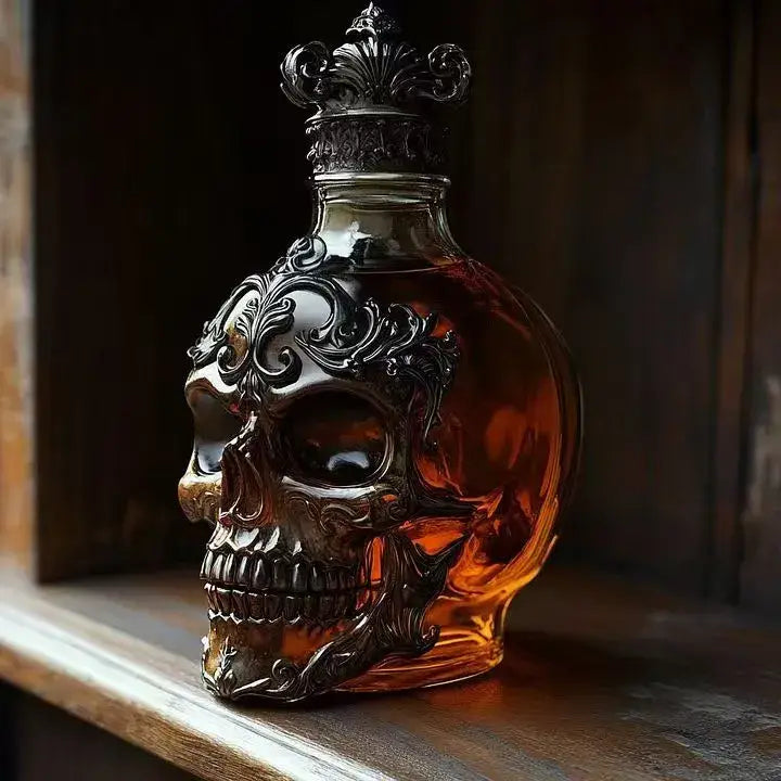 💀 Vintage Gothic Skull Whiskey Decanter 🎁| Ornate Baroque Liquor Bottle