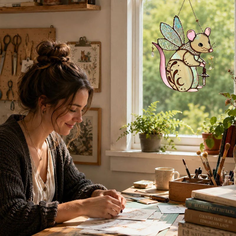 Enchanted Fairy Mouse Suncatcher – Whimsical Window Hanging Decor