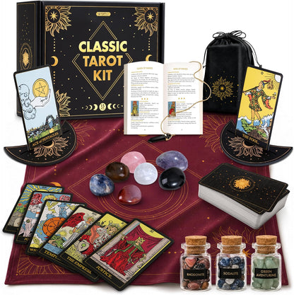 🔮 ALL-IN-ONE CLASSIC TAROT KIT – Complete Beginner Set with Guidebook & Crystals  🌟