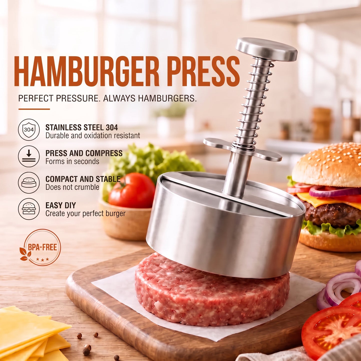 🍔✨ Stainless Steel Burger Press | How to Easily Make Perfect, Even Burger Patties