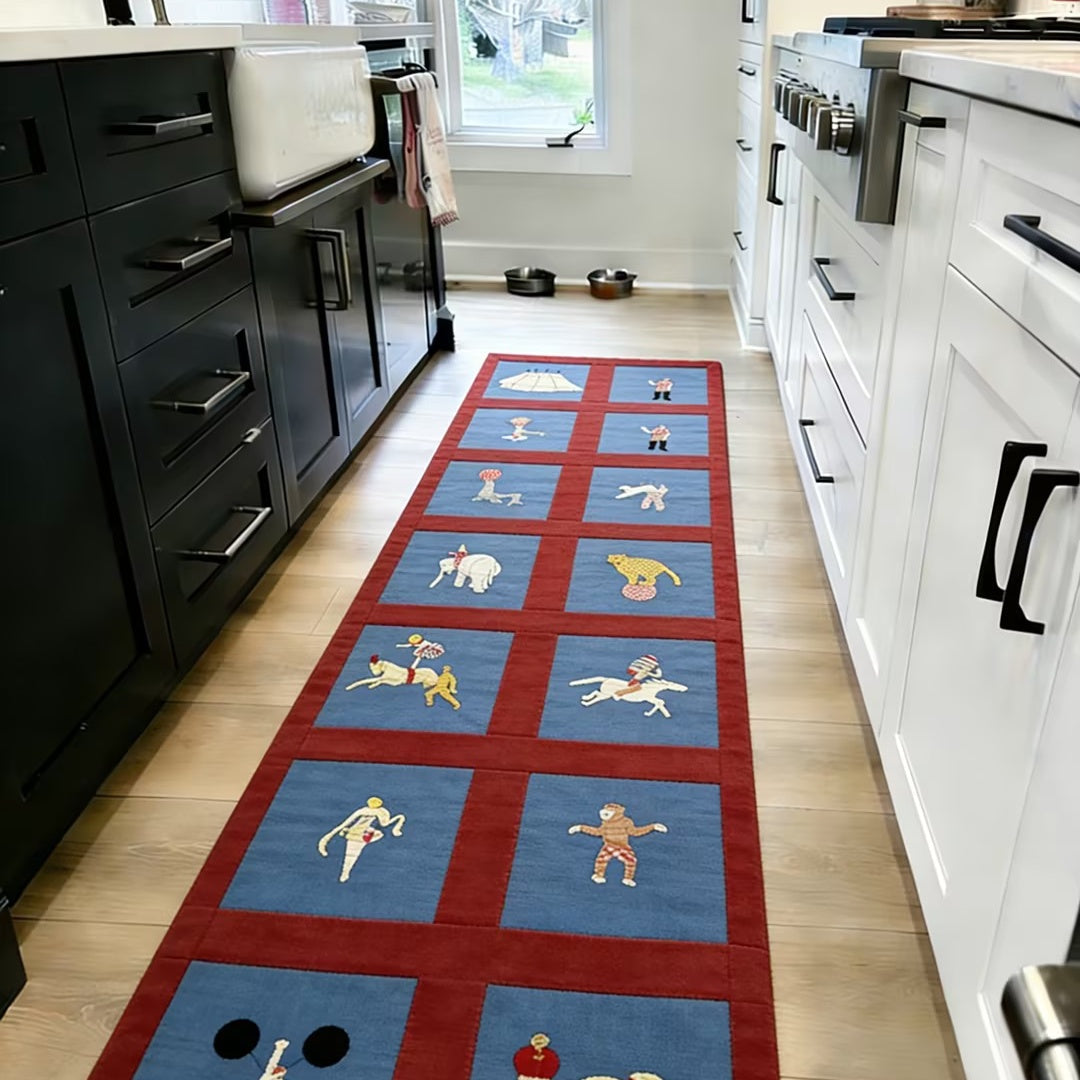 Vintage Circus Themed Washable Runner Rug
