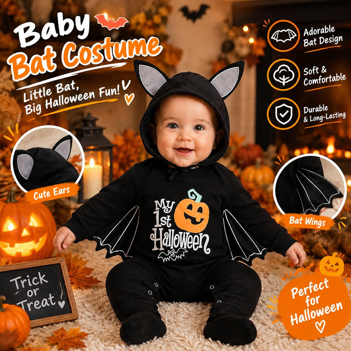 🎃🦇 Baby’s First Halloween Bat Romper – An Adorable Outfit for Little Spooky Memories