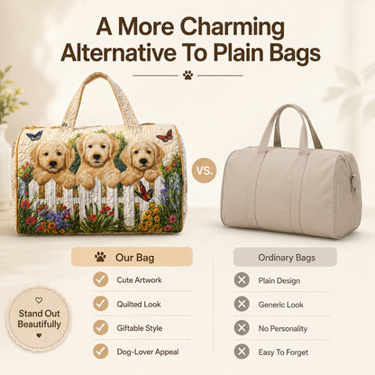 Golden Puppy Garden Quilted Travel Tote Bag