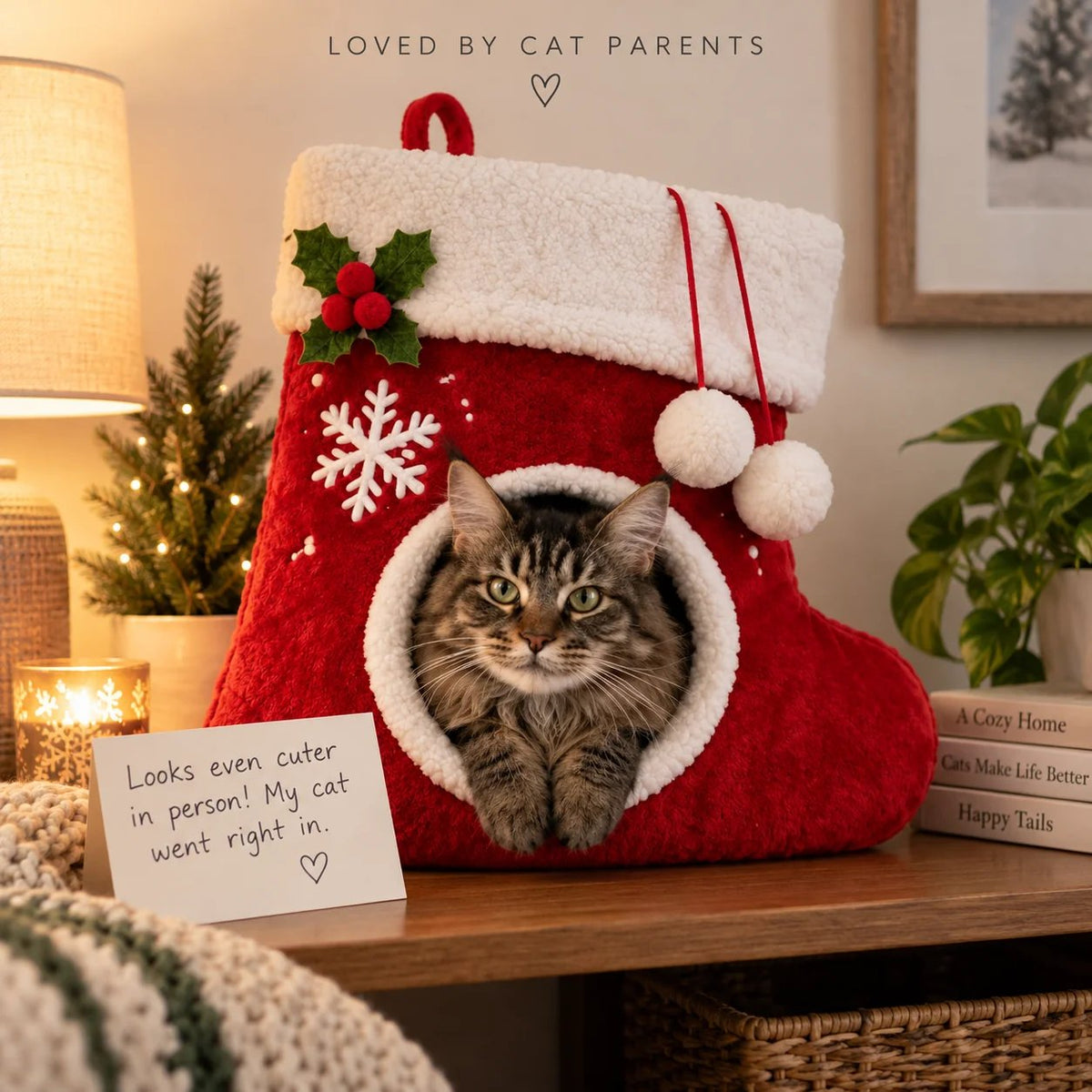 🎄 Christmas Stocking Cat Bed – Ultra-Soft Sherpa Cozy Hideaway for Cats 🐱