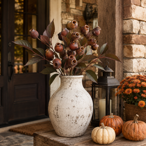 Vintage Faux Seed Pod Bundle – 3 Decorative Stems, 15 Pods