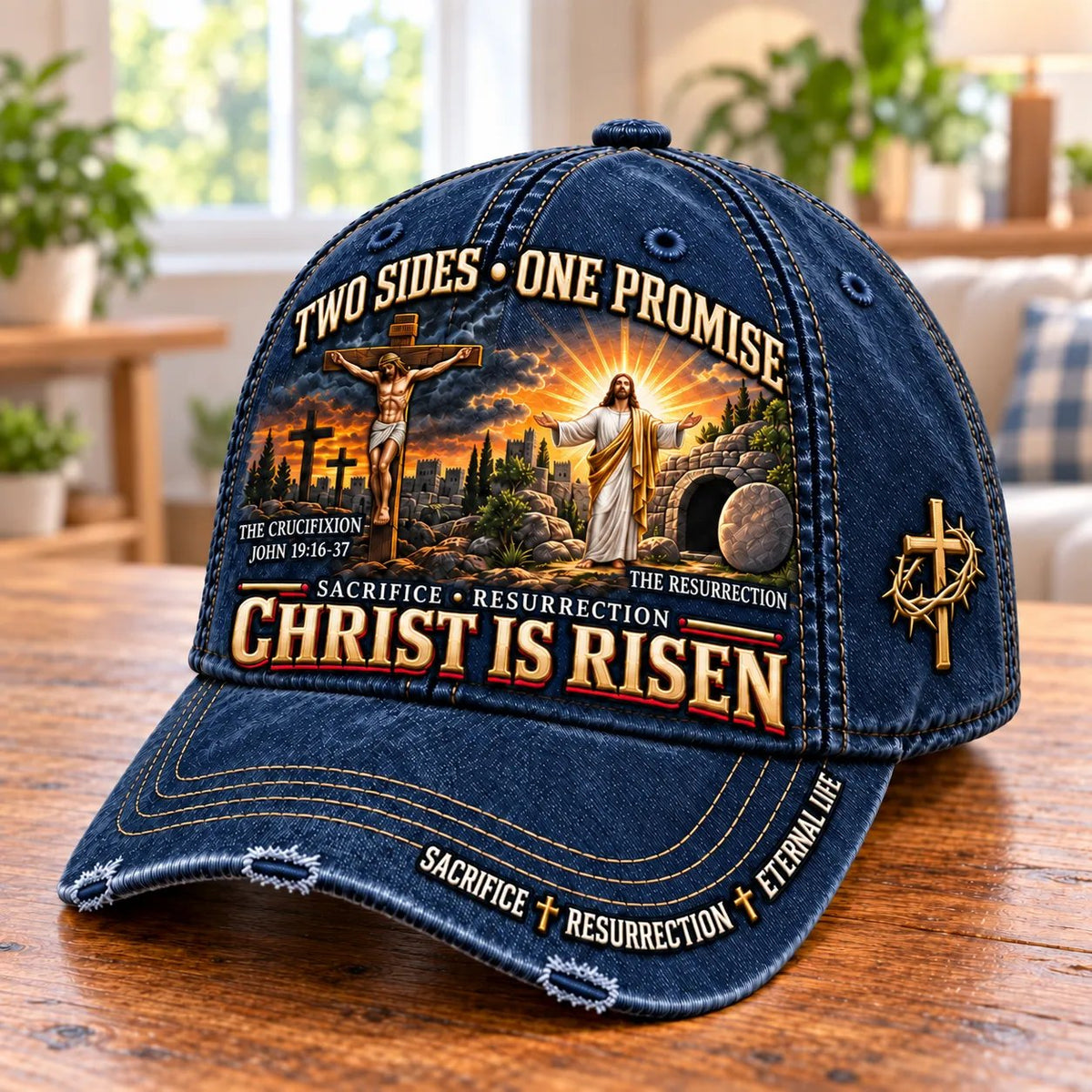Christ Is Risen Two Sides One Promise Baseball Cap