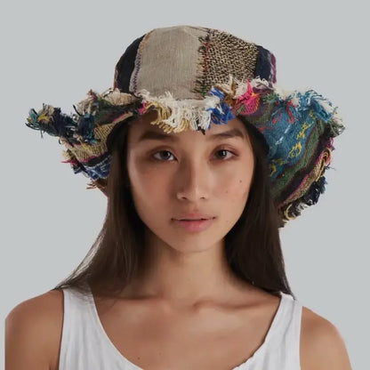 Hippie Haberdashery-🍄Patchwork Multicolored Mushroom Hemp Hat with Hidden Pocket Fedorahats🎩