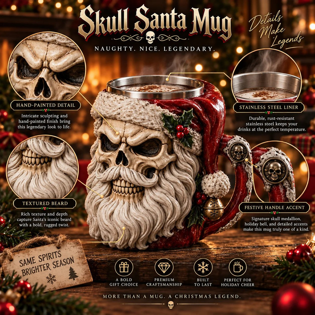 💀🎅 3D Dark Christmas Santa Mug Collection | Skull Santa & Pirate Santa Designs with Sculpted Holiday Details ☠️