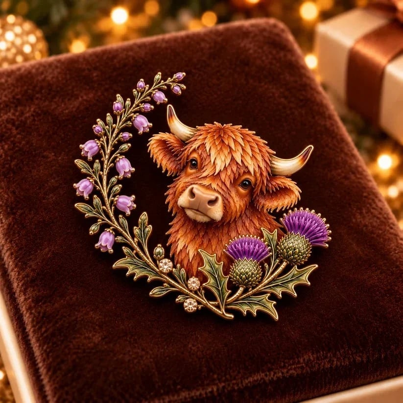 Highland Cow & Thistle 🏴󠁧󠁢󠁳󠁣󠁴󠁿 Scottish Heritage Enamel Brooch