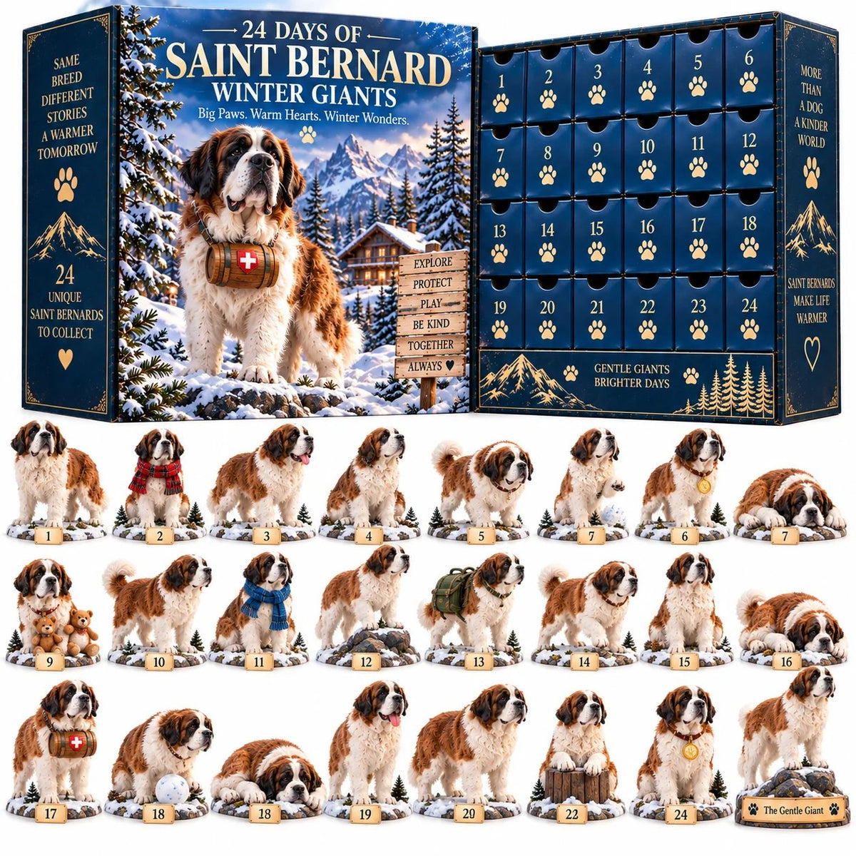24 Days of Saint Bernard Winter Giants – Christmas Advent Calendar | 24 Unique Dog Collectible Figurines