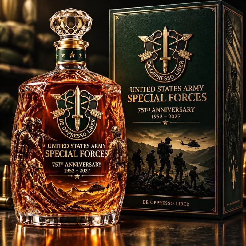 United States Army Special Forces 75th Anniversary Whiskey Bottle