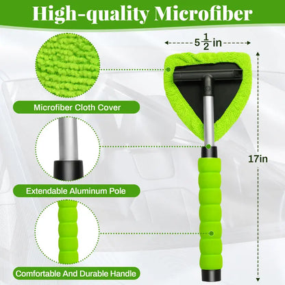 🚗🧼Windshield Cleaning Tool, Microfiber Car Window Cleaner with 4 Reusable and Washable Microfiber Pads and Extendable Handle