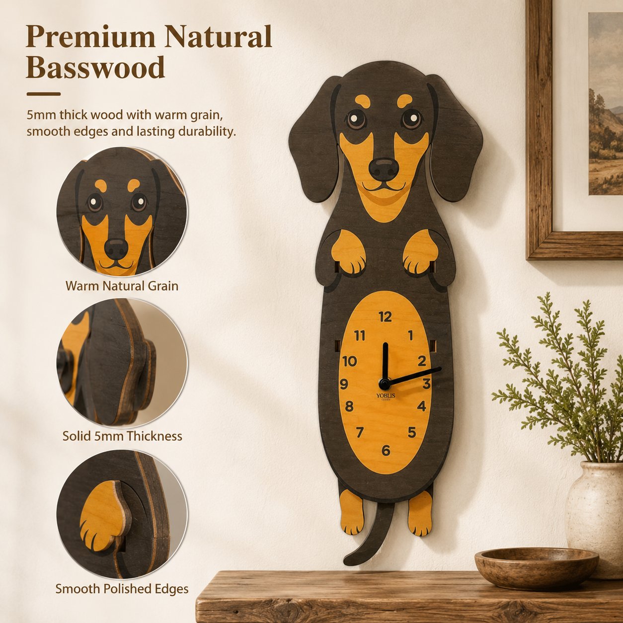 Swing Tail Dachshund Wooden Wall Clock 🐶