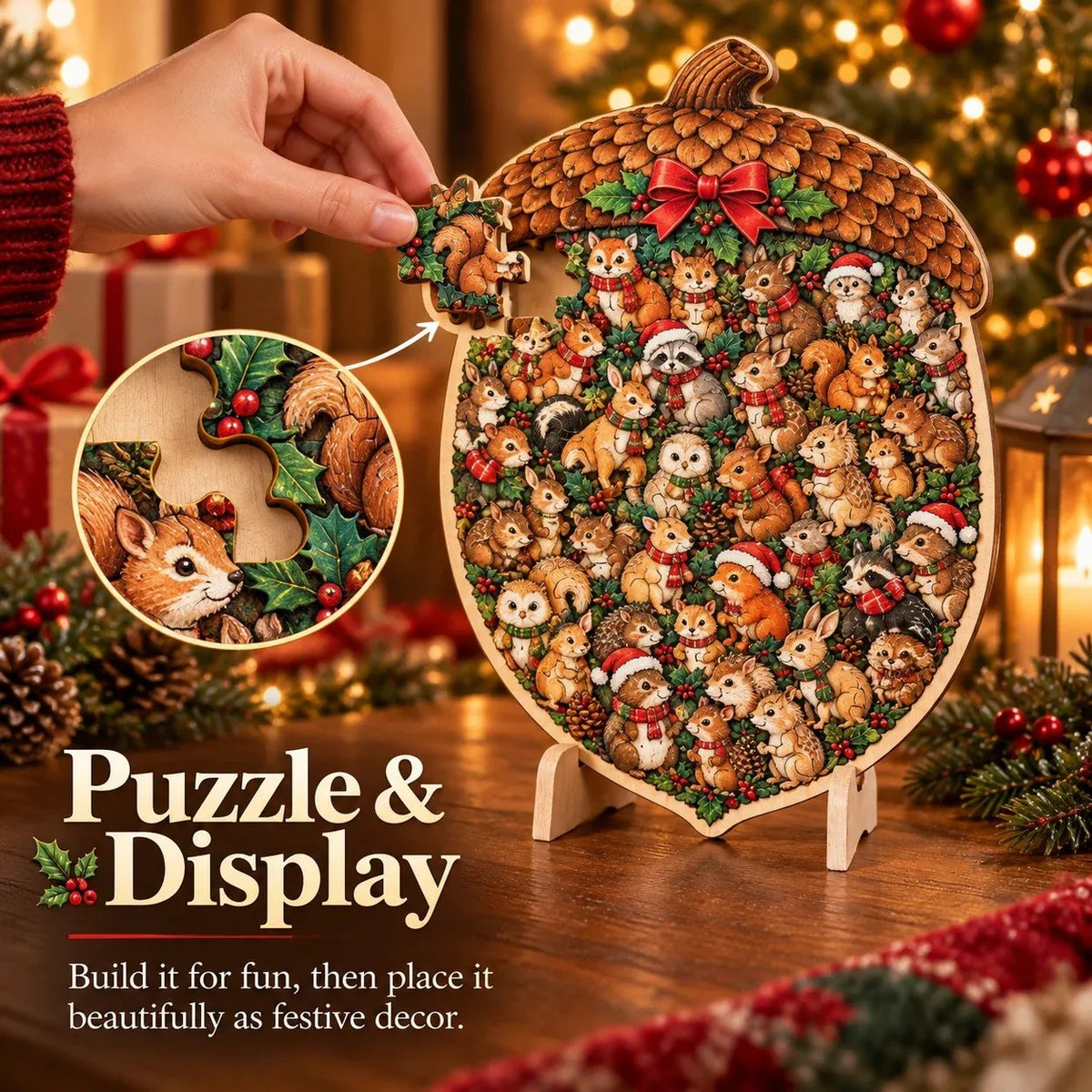 Wooden Christmas Puzzle with Stand — 8 Festive Designs to Build & Display