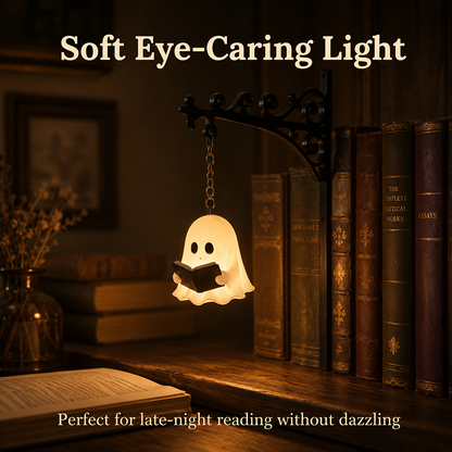 Cozy Reading Ghost Bookshelf Lamp – Warm Glow Shelf Decor for Book Lovers