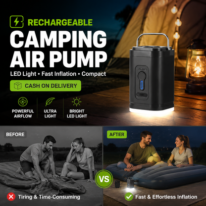⚡🔋 Portable Rechargeable Air Pump – LED Light, Fast Inflation, Compact – Cash on Delivery 🔋