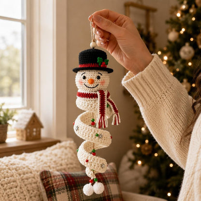 ☃️🧶 Crochet Snowman Spiral Ornament DIY Kit—Stitch Your Own Christmas Magic! 🎄✨