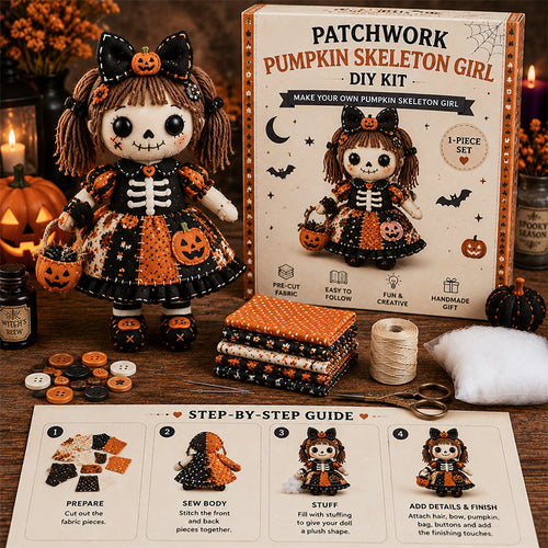 🎁Last Day 50% OFF -🧙‍♀️ Patchwork Skeleton Witch Girl DIY Kit