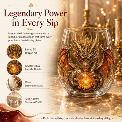 🔥🎁🐉✨ 3D Mythic Dragon Glass Art Cup | Luxury Raised Fantasy Glassware for Whiskey, Home Bar Décor & Legendary Gifts 🎁