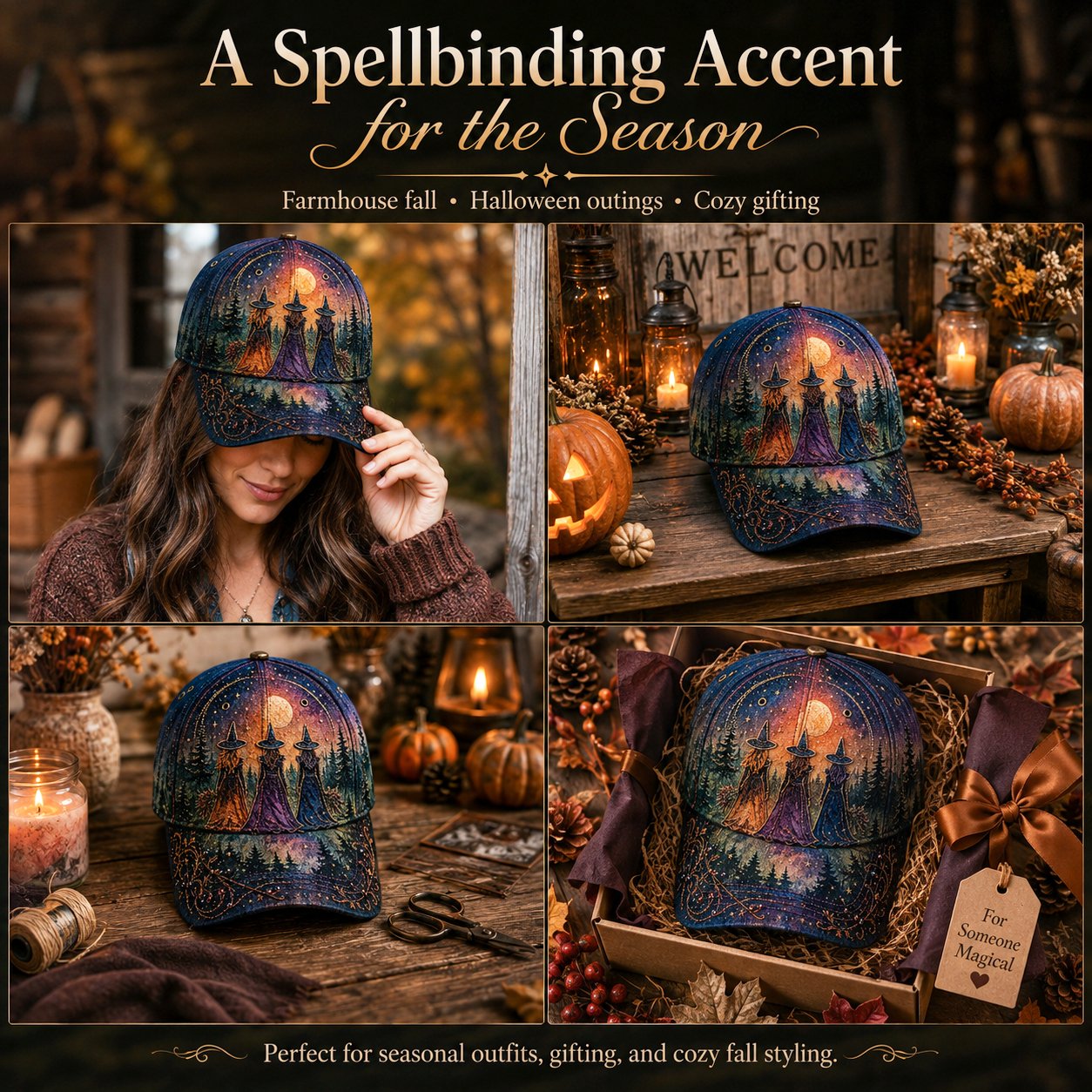 🔥LAST DAY 50% OFF - 🌙 Three Witches Moonlight Baseball Cap – Unisex Memorial Hat🧢 100% Cotton