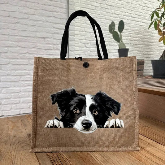 🐶 Peeking Dog Jute Tote Bag | Cute Reusable Shopping Bag for Dog Lovers & Dog Moms 🐾