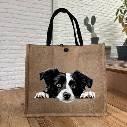 🐶 Peeking Dog Jute Tote Bag | Cute Reusable Shopping Bag for Dog Lovers & Dog Moms 🐾