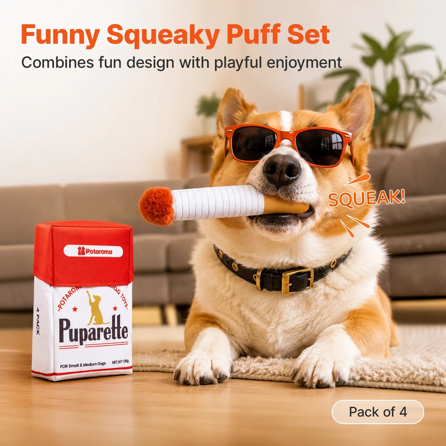 Funny Squeaky Plush Cigarette Dog Toy Set 🐶🚬