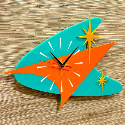 🕰️✨ Mid Century Modern Atomic Time Retro Boomerang Wall Clock