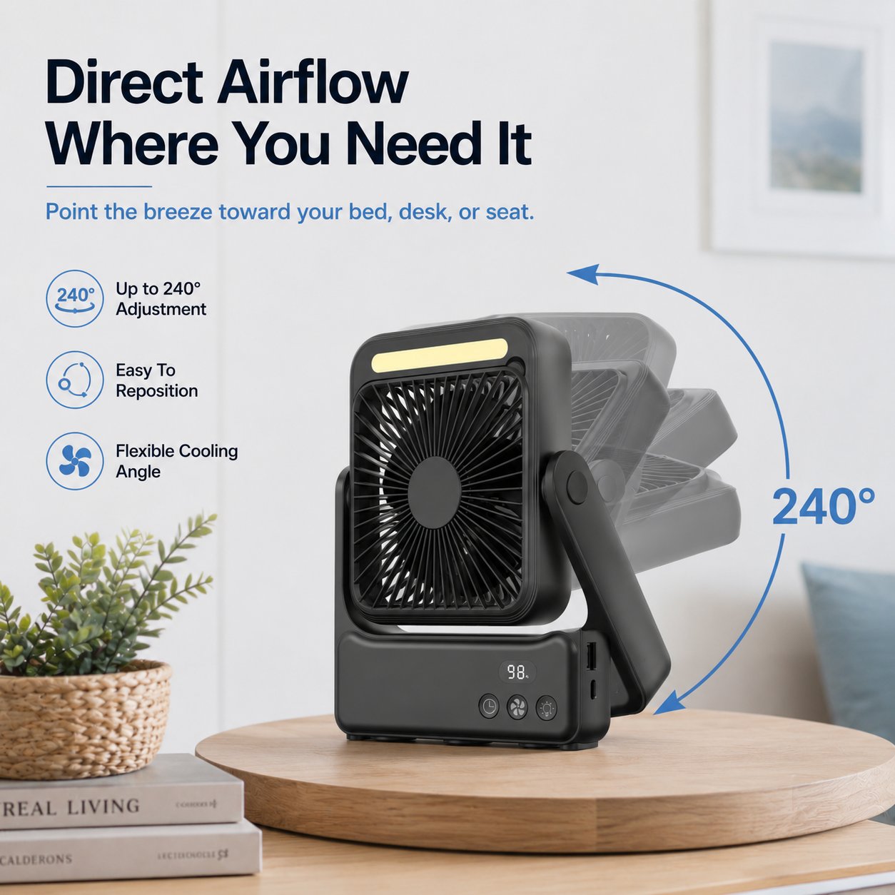 🧲Rechargeable Magnetic Portable Fan With Light 🧊& Remote Control