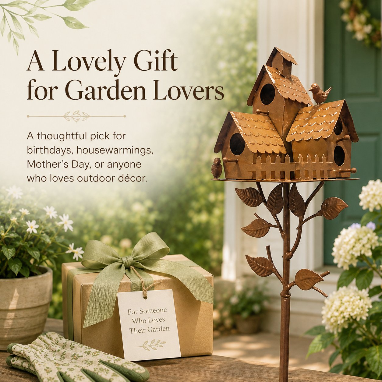 Rustic Outdoor Birdhouse Yard Stake for Garden,Lawn, Flower Bed & Patio Decor